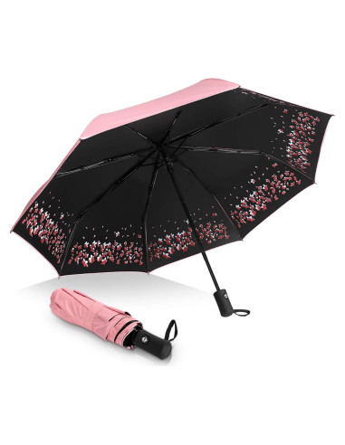 Paraguas Plegable Sakura Rosa - A Prueba de Viento y Lluvia