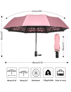 Paraguas Plegable Sakura Rosa - A Prueba de Viento y Lluvia 2