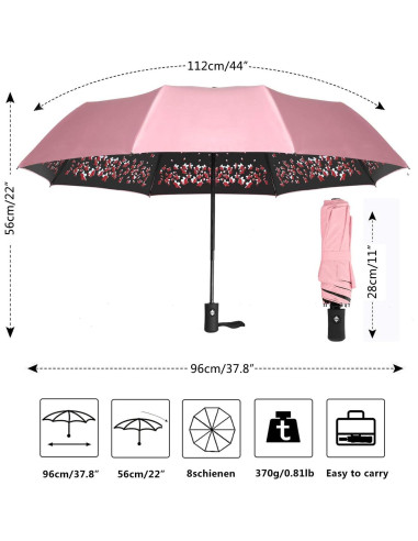 Paraguas Plegable Sakura Rosa - A Prueba de Viento y Lluvia
