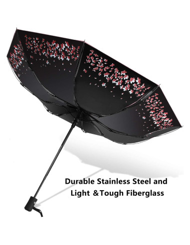 Paraguas Plegable Sakura Rosa - A Prueba de Viento y Lluvia