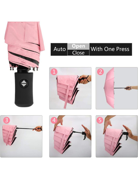 Paraguas Plegable Sakura Rosa - A Prueba de Viento y Lluvia