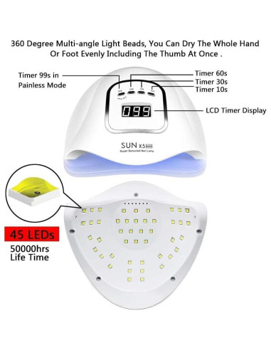 Lámpara de Uñas UV LED 150W Profesional con Temporizador