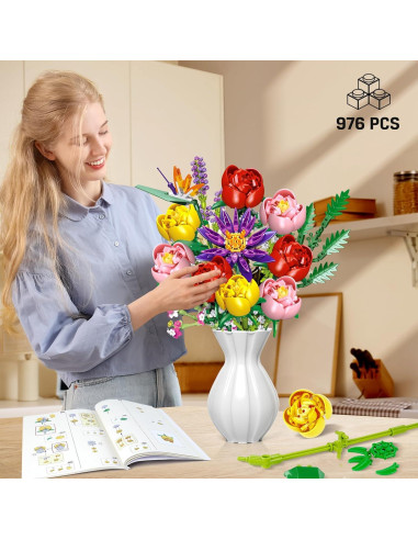 Juego de Construcción de Ramo de Flores CUBIMANA 976 Piezas