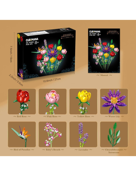 Juego de Construcción de Ramo de Flores CUBIMANA 976 Piezas