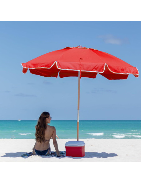 Paraguas de Playa AMMSUN 230cm Rojo UPF50+ Resistente al Viento