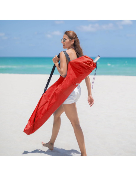 Paraguas de Playa AMMSUN 230cm Rojo UPF50+ Resistente al Viento