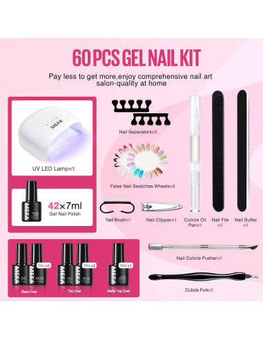 Kit de Esmalte de Uñas en Gel MEFA 42 Colores 59 Piezas