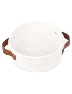 Cesta de Almacenamiento Pequeña ABenkle Algodón Boho Blanca
