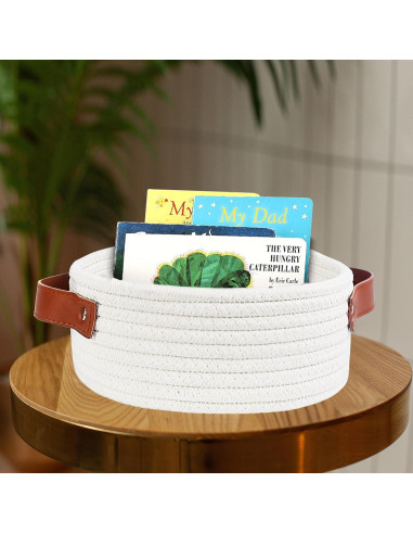 Cesta de Almacenamiento Pequeña ABenkle Algodón Boho Blanca