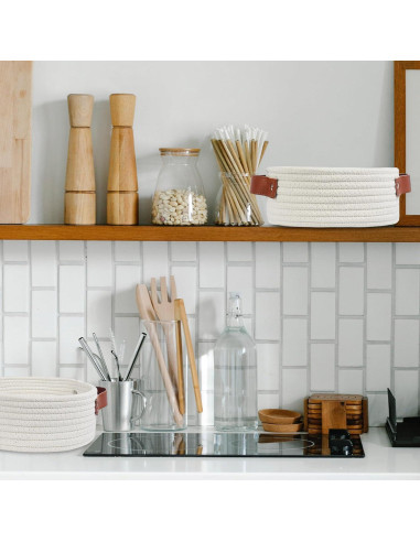 Cesta de Almacenamiento Pequeña ABenkle Algodón Boho Blanca