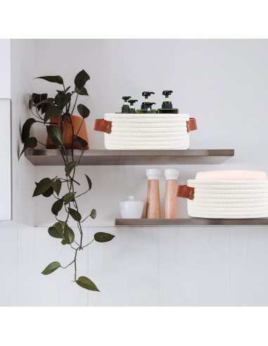Cesta de Almacenamiento Pequeña ABenkle Algodón Boho Blanca