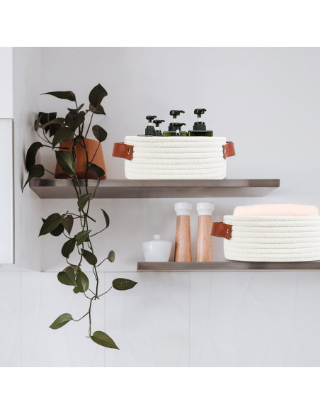 Cesta de Almacenamiento Pequeña ABenkle Algodón Boho Blanca