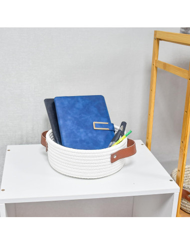 Cesta de Almacenamiento Pequeña ABenkle Algodón Boho Blanca