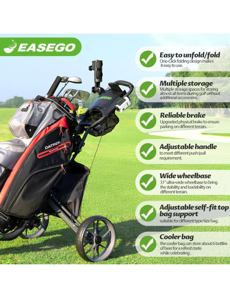 Carro de Golf EASEGO DZ Plegable 3 Ruedas Todo Terreno