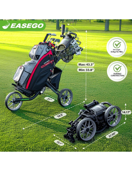 Carro de Golf EASEGO DZ Plegable 3 Ruedas Todo Terreno