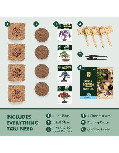 Kit de Inicio Bonsai Garden Republic - 4 Semillas, Tijeras, Tierra