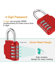 Candado NAGE 4 Dígitos Reajustable Rojo Impermeable 2