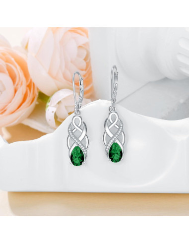 Pendientes de Plata 925 AOBOCO con Nudo Celta y Esmeralda