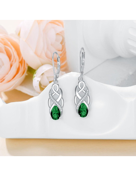 Pendientes de Plata 925 AOBOCO con Nudo Celta y Esmeralda