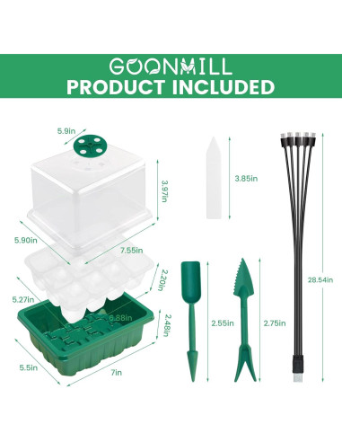 Bandeja de Germinación GOONMILL con Luz y 12 Celdas