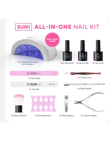 Kit de Esmalte de Uñas en Gel SUNUV con Luz UV 12 Colores