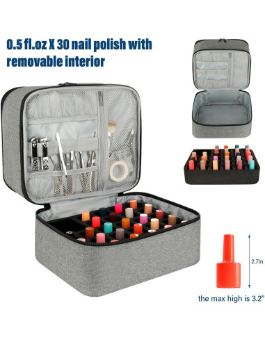 Bolsa Organizadora de Esmalte de Uñas LIVEBAY - 30 Botellas, Gris