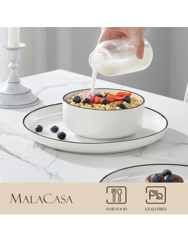 MALACASA Juego de Vajilla 12 Piezas para 4 Personas LUNA