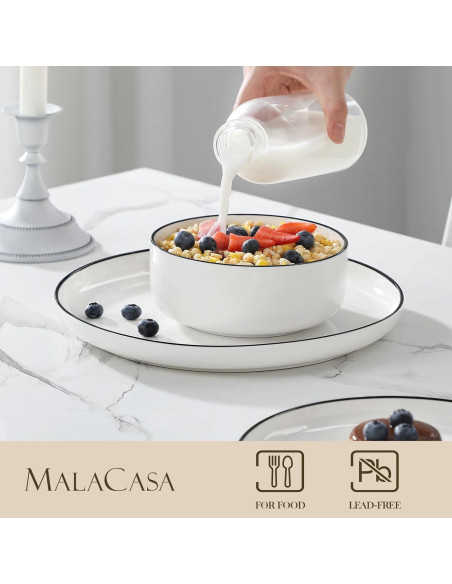 MALACASA Juego de Vajilla 12 Piezas para 4 Personas LUNA