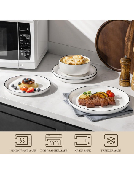 MALACASA Juego de Vajilla 12 Piezas para 4 Personas LUNA