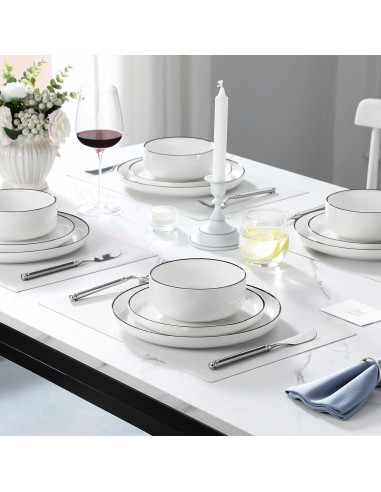 MALACASA Juego de Vajilla 12 Piezas para 4 Personas LUNA