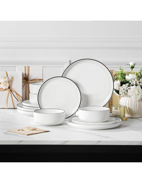 MALACASA Juego de Vajilla 12 Piezas para 4 Personas LUNA