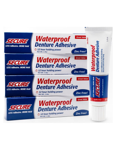 Adhesivo para Dentaduras Secure 4 Pack - Sin Zinc 12 Horas