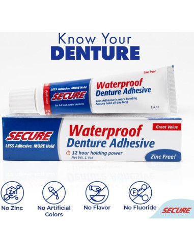 Adhesivo para Dentaduras Secure 4 Pack - Sin Zinc 12 Horas