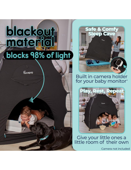 Carpa Blackout hiccapop para Pack and Play - Negro