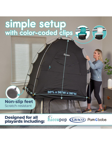 Carpa Blackout hiccapop para Pack and Play - Negro
