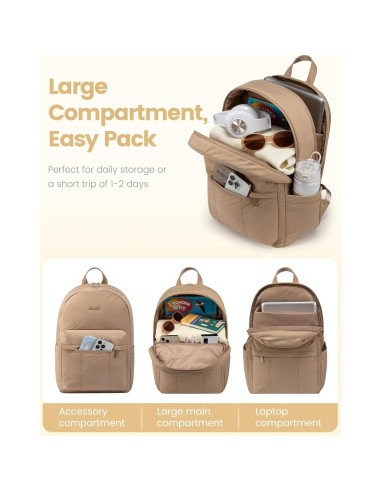 Mochila LOVEVOOK Acolchada 15.6" Caqui para Mujeres