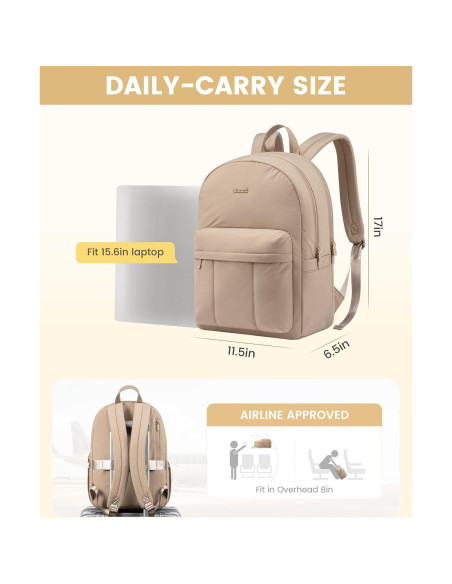 Mochila LOVEVOOK Acolchada 15.6" Caqui para Mujeres