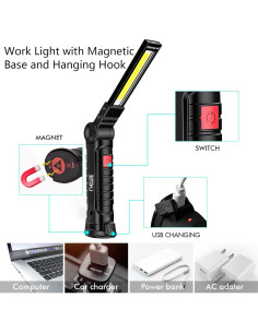 Luz de Trabajo LED LHOTSE Recargable 360 con Gancho y Base Magnética - 2 Paquetes 2