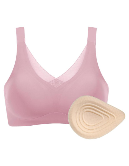 Sostén Mastectomía Sin Costuras Rosa 38 con Bolsillos