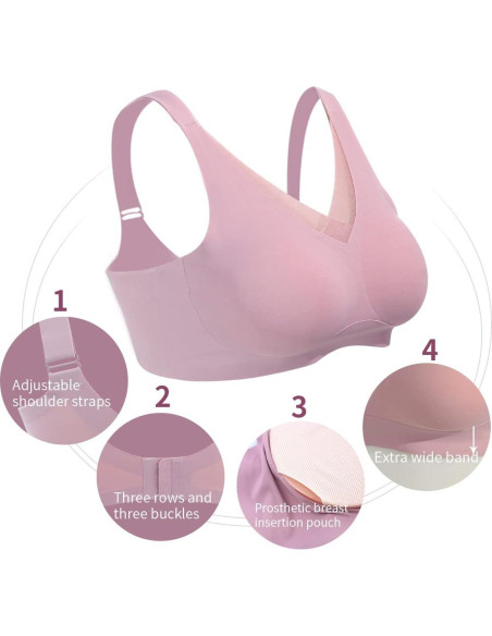 Sostén Mastectomía Sin Costuras Rosa 38 con Bolsillos