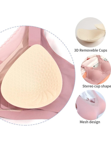 Sostén Mastectomía Sin Costuras Rosa 38 con Bolsillos