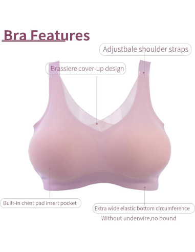 Sostén Mastectomía Sin Costuras Rosa 38 con Bolsillos