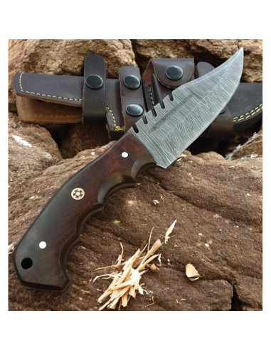 Cuchillo Táctico Poshland TR-042 Acero Damasco Mango Madera