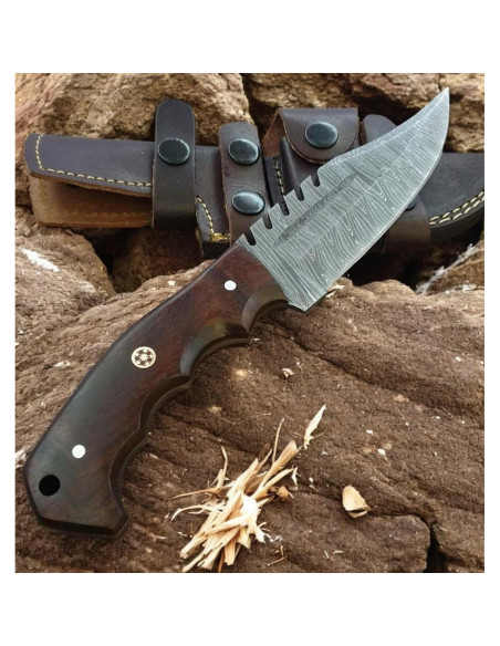 Cuchillo Táctico Poshland TR-042 Acero Damasco Mango Madera