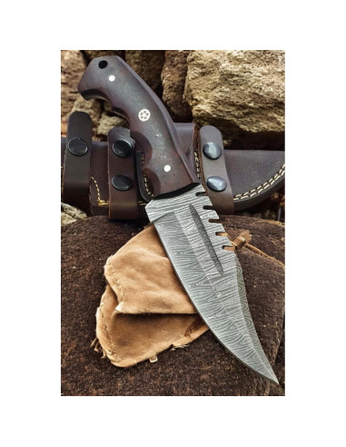 Cuchillo Táctico Poshland TR-042 Acero Damasco Mango Madera