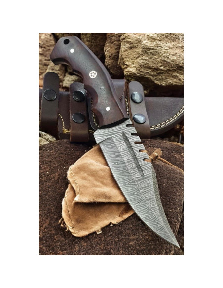 Cuchillo Táctico Poshland TR-042 Acero Damasco Mango Madera
