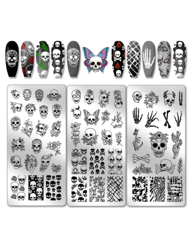 Estampador de Uñas PH PandaHall 3 Placas Calavera 58 Patrones