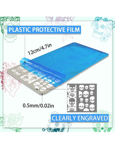 Estampador de Uñas PH PandaHall 3 Placas Calavera 58 Patrones