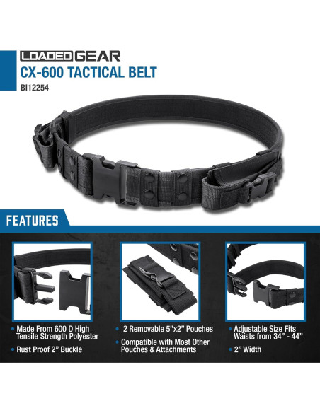 Cinturón Táctico BARSKA CX-600 Ajustable 86-111 cm con Bolsillos