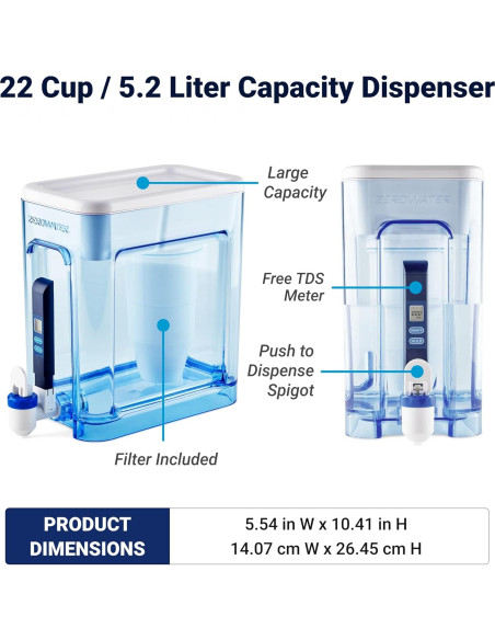 Dispensador de agua ZeroWater 22 tazas con medidor TDS